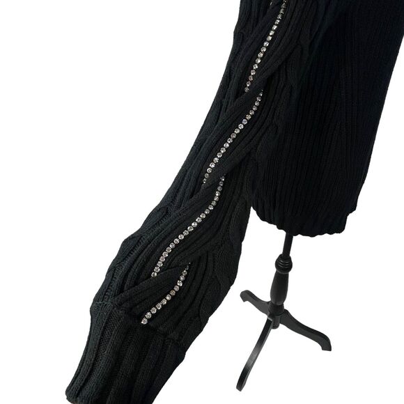 INC International Concepts Small Sweater Cowl Neck Rhinestones Long Sleeve Black - Picture 3 of 9